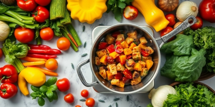 Quick and easy dinner ingredients and a prepared meal.