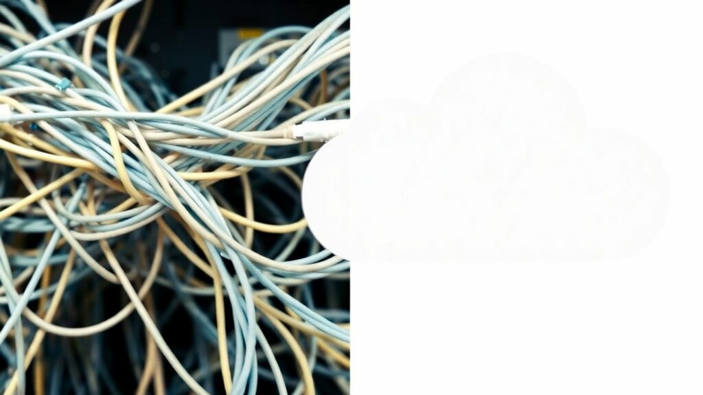 Cloud network versus traditional network cables comparison.