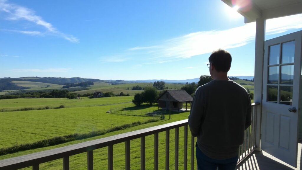 Person enjoying peaceful rural landscape view.
