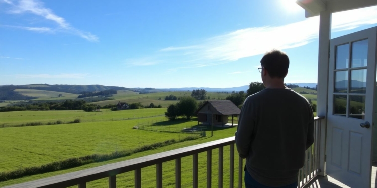 Person enjoying peaceful rural landscape view.