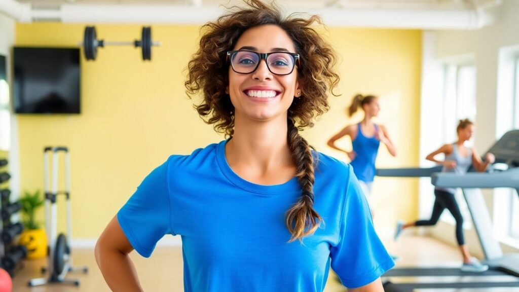 Person exercising with weights, running, and stretching.