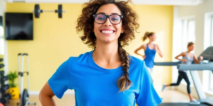 Person exercising with weights, running, and stretching.