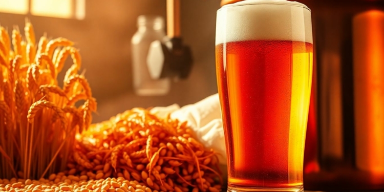 Golden grains, bubbling wort, and a frothy pint of beer.