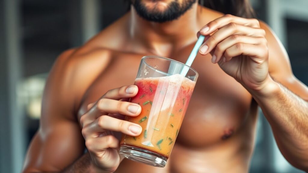 Person drinking a recovery smoothie post-workout.