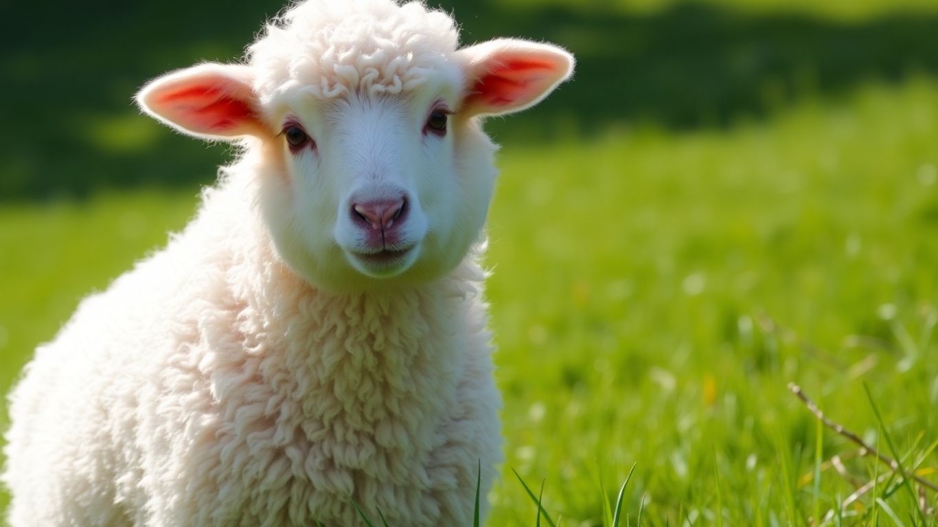 Fluffy sheep in a green pasture