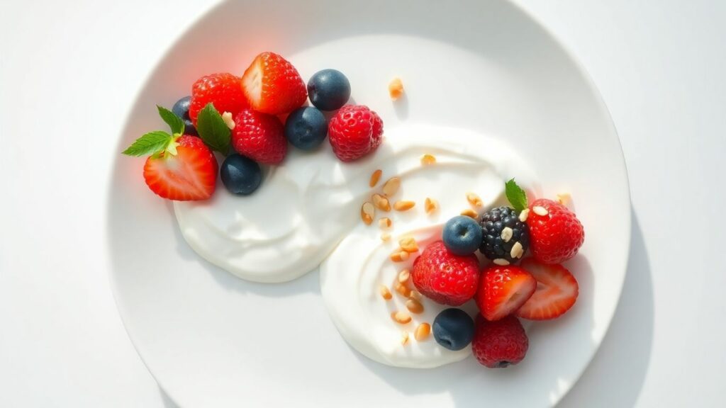 Delicious healthy dessert with fresh berries and yogurt.