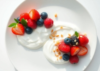 Delicious healthy dessert with fresh berries and yogurt.