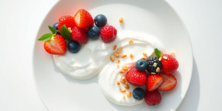 Delicious healthy dessert with fresh berries and yogurt.