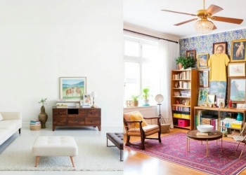 Minimalist room contrasted with maximalist room