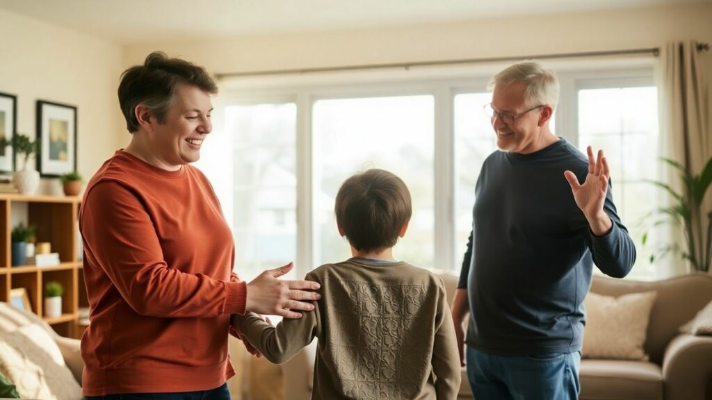 Family bonding in a living room.