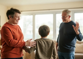 Family bonding in a living room.
