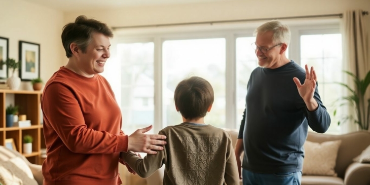 Family bonding in a living room.