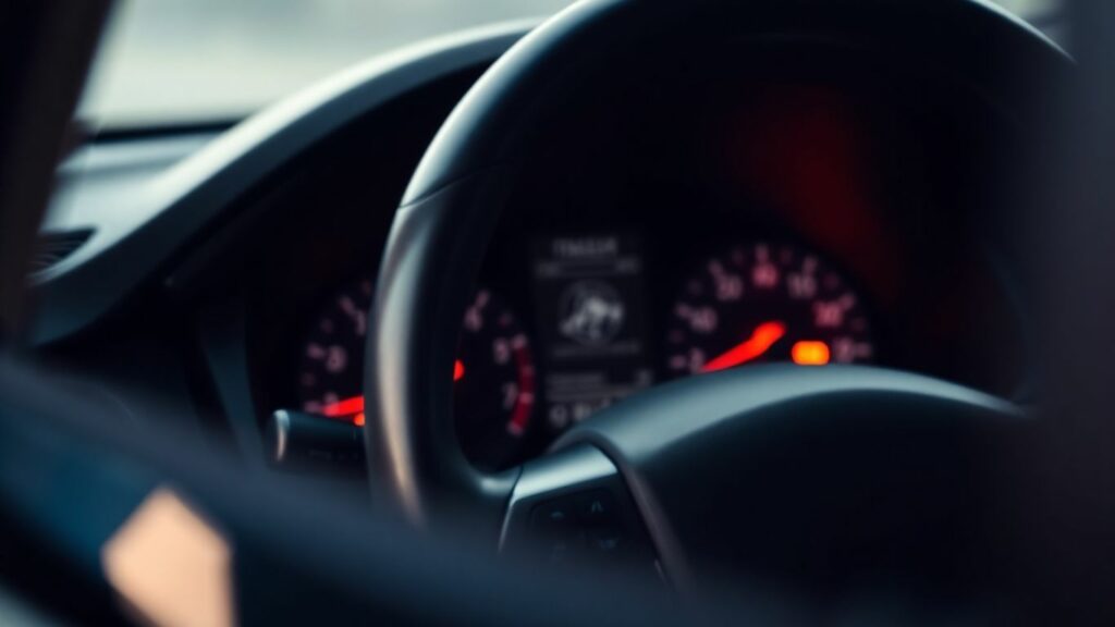 Car dashboard with seatbelt and airbag indicator.