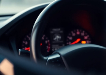 Car dashboard with seatbelt and airbag indicator.