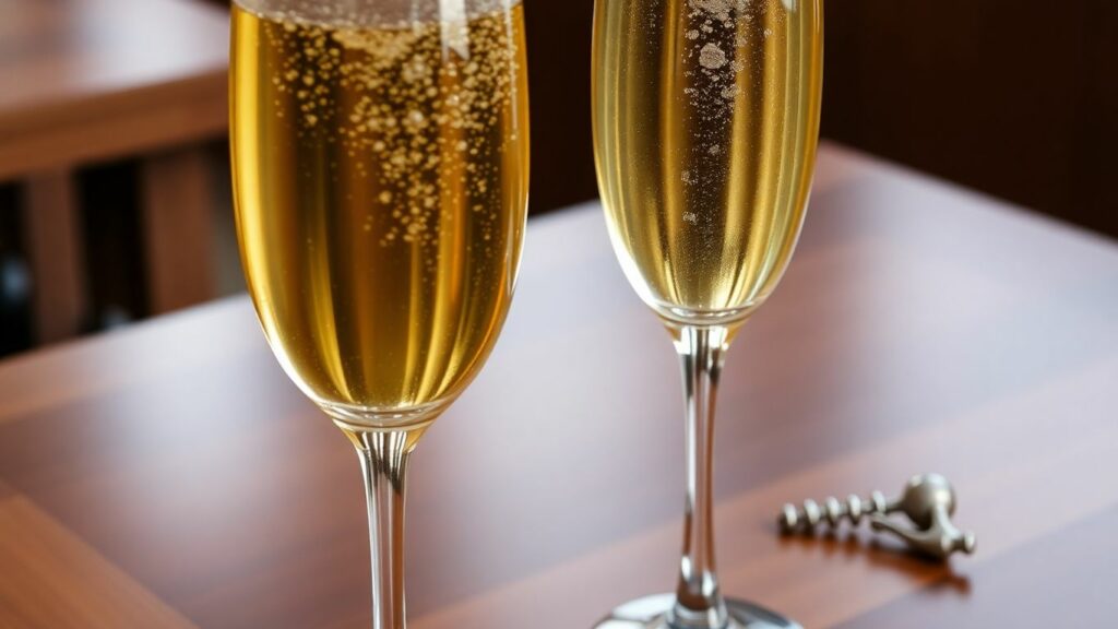 Champagne and Prosecco glasses with bubbles