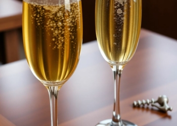 Champagne and Prosecco glasses with bubbles