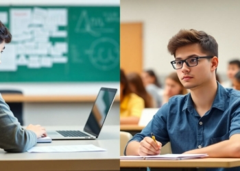 Student at desk for online and classroom exam scenes
