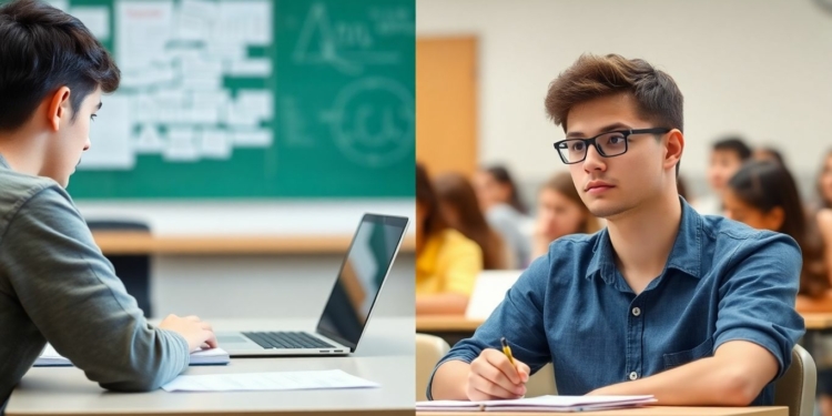 Student at desk for online and classroom exam scenes