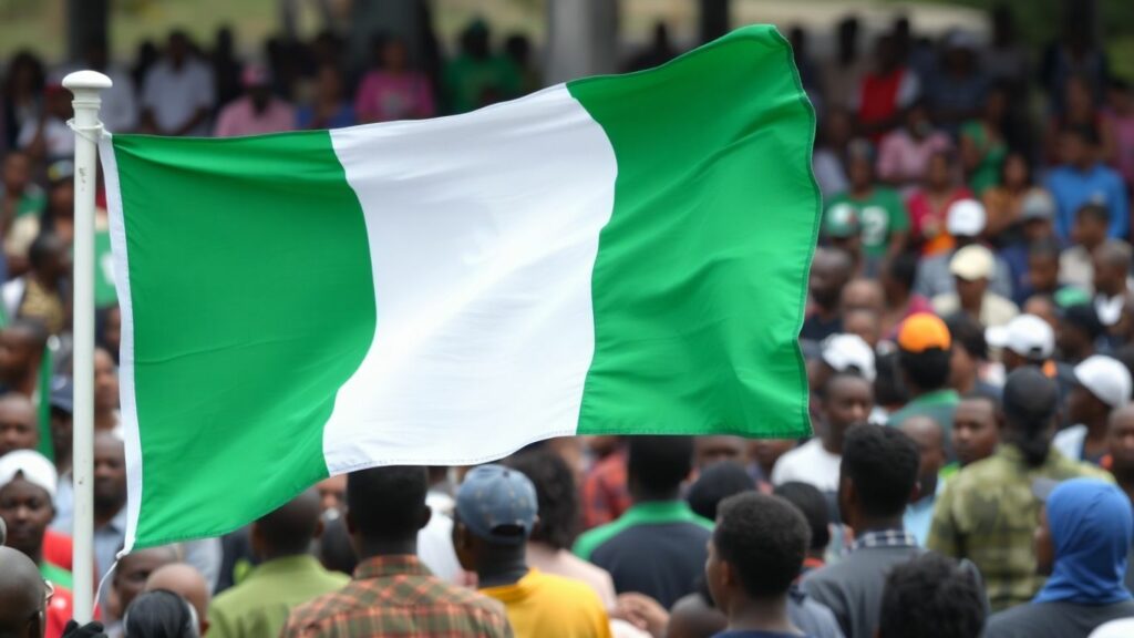 Nigerian flag and hopeful citizens