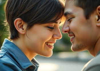Couple gazing affectionately with gentle smiles