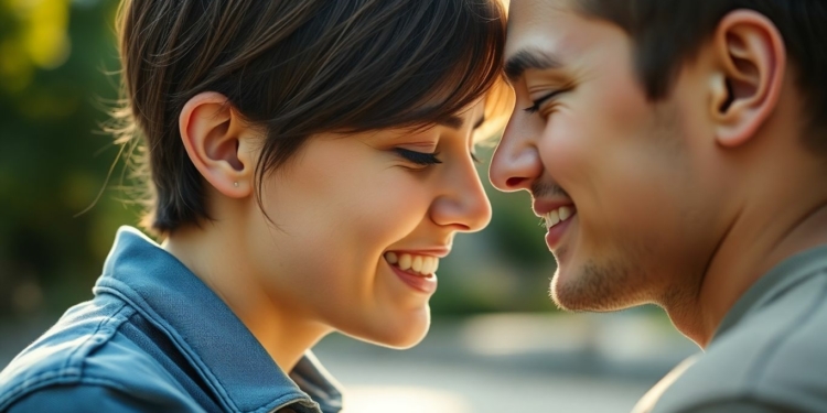 Couple gazing affectionately with gentle smiles