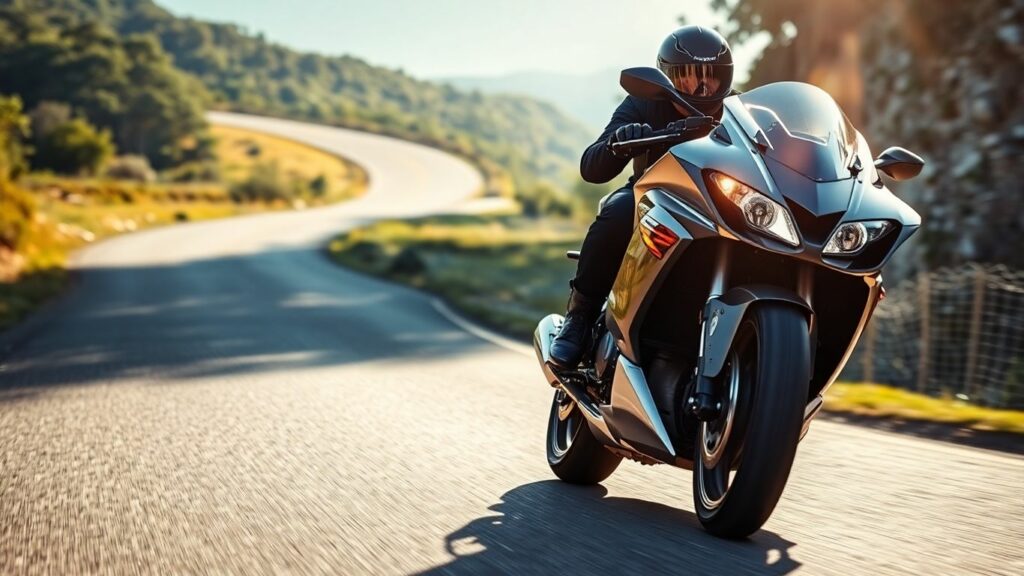 Motorcycle rider on a scenic road