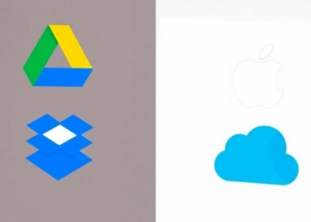 Cloud storage logos: Google Drive, Dropbox, OneDrive, iCloud comparison.