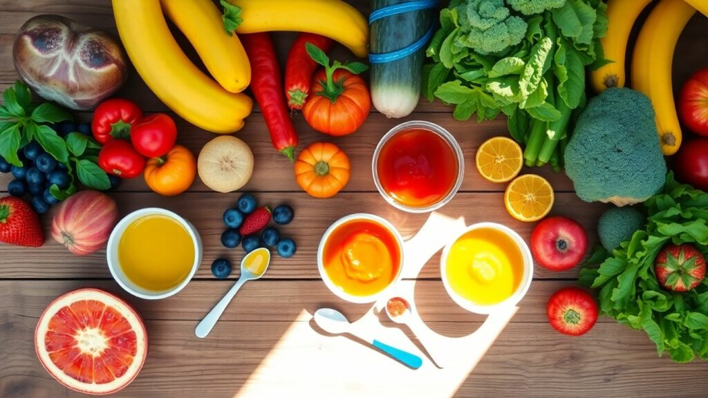 Organic baby food ingredients and prepared meals.