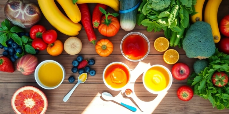 Organic baby food ingredients and prepared meals.