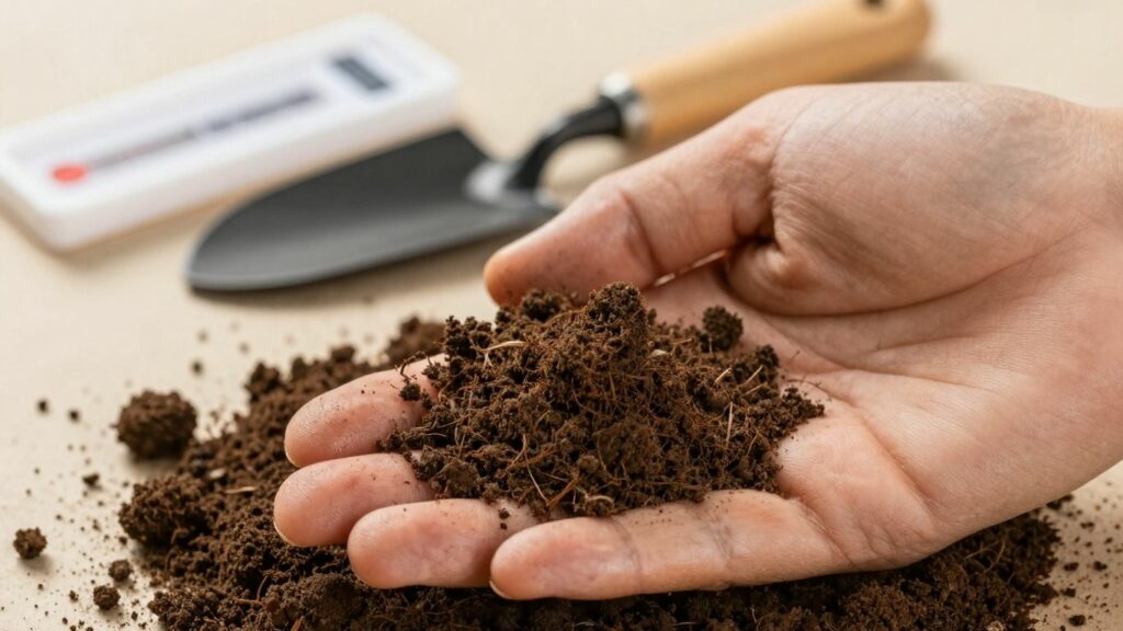 Gardener testing soil pH with a kit