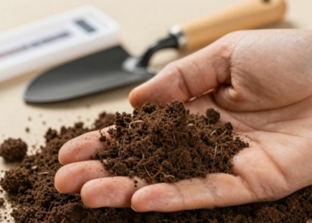 Gardener testing soil pH with a kit
