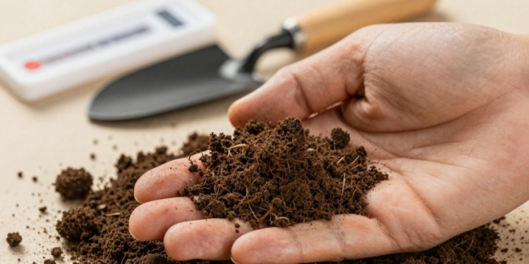 Gardener testing soil pH with a kit