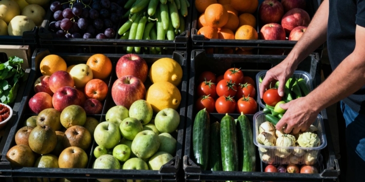 Fresh produce being sorted and packed after harvest.