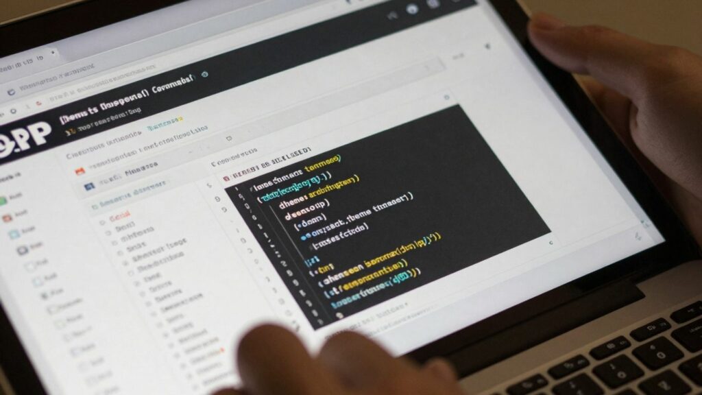 WordPress dashboard showing code for child theme creation
