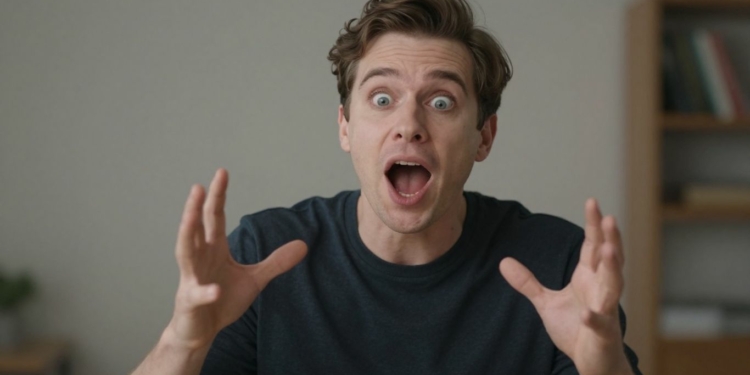 Person speaking with animated expressions and gestures.