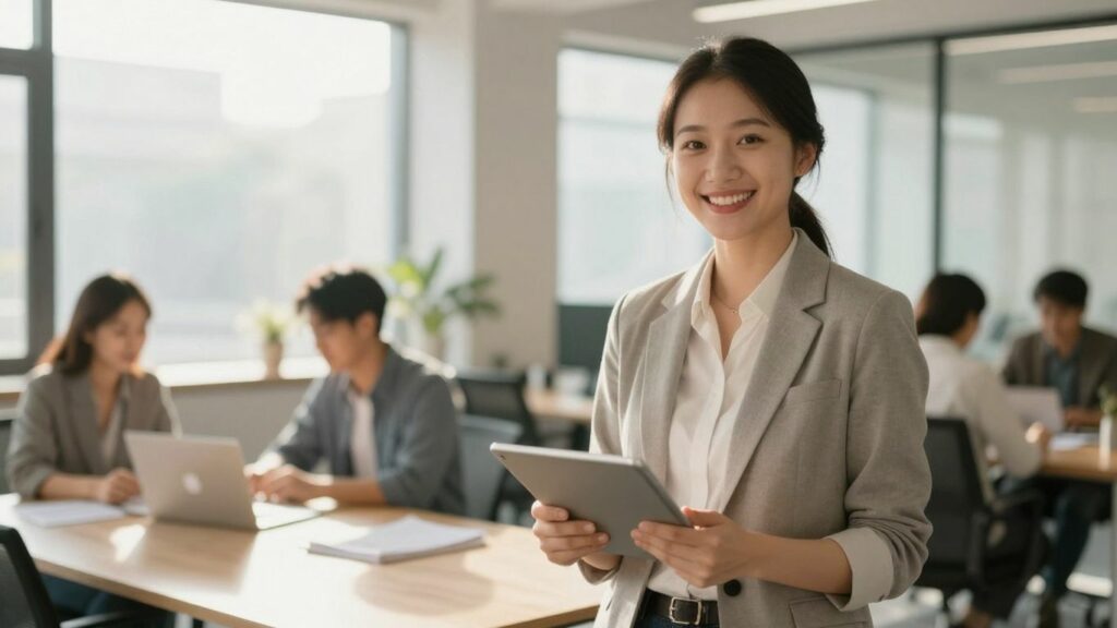 Customer Success Manager in a modern office.