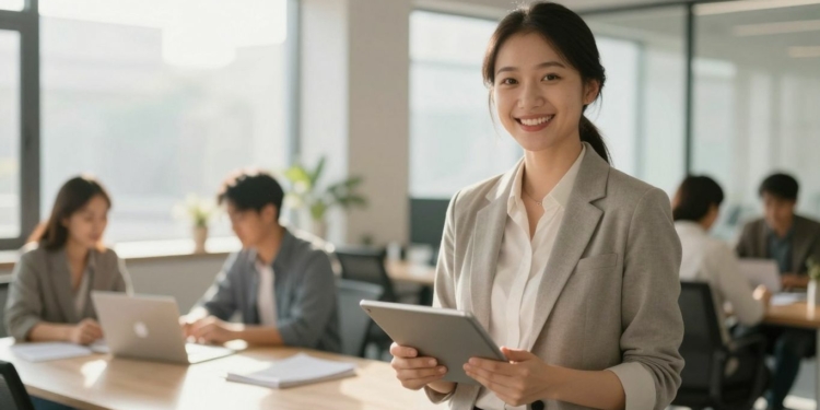 Customer Success Manager in a modern office.