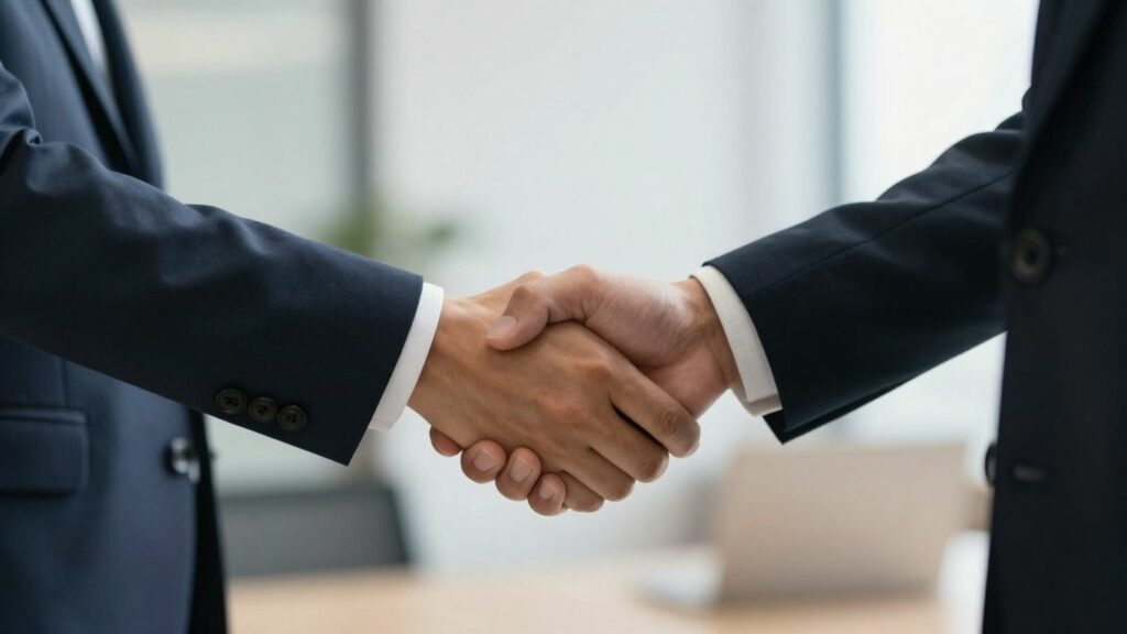 Business handshake sealing a contract agreement.