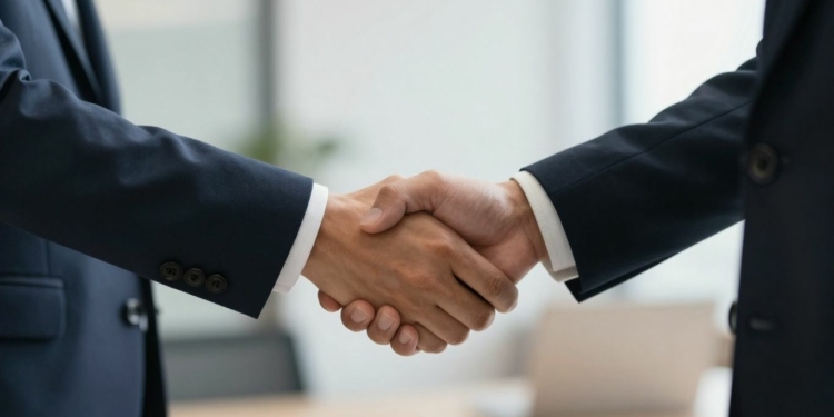 Business handshake sealing a contract agreement.