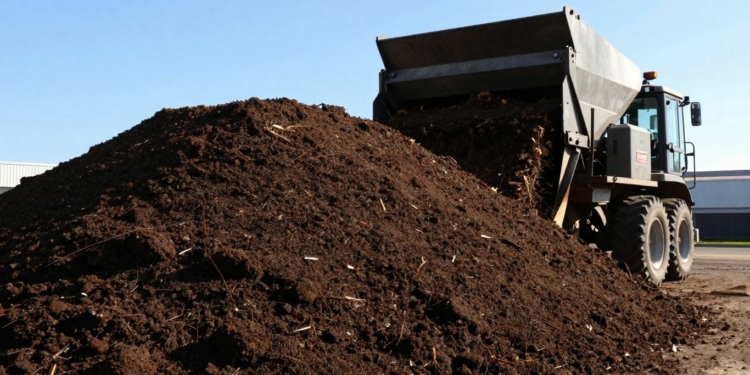 Industrial compost pile with machinery