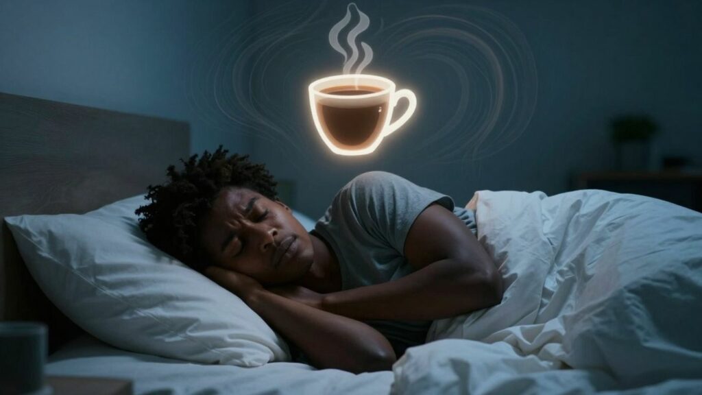 Person unable to sleep due to coffee.