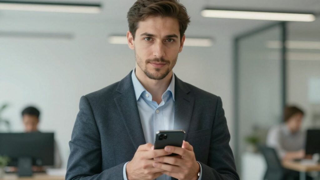 Person holding a smartphone, ready to send an email.