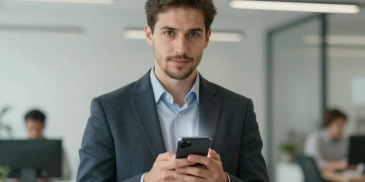 Person holding a smartphone, ready to send an email.