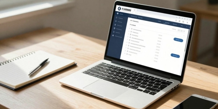 Laptop with invoicing software on a desk.