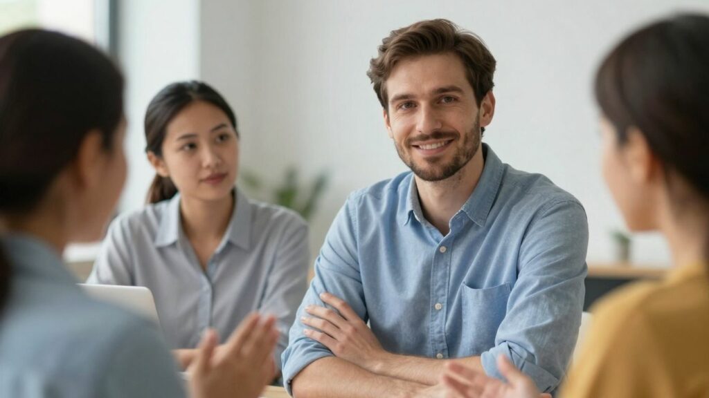 Leader connecting with team, showing emotional intelligence.