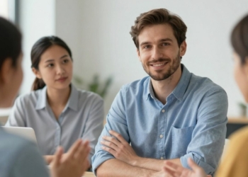 Leader connecting with team, showing emotional intelligence.