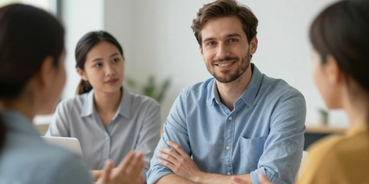 Leader connecting with team, showing emotional intelligence.