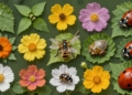 Natural biopesticides with leaves, flowers, and insects.