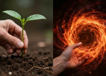 Green seedling and fiery vortex