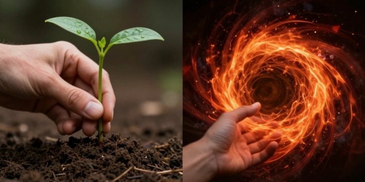 Green seedling and fiery vortex